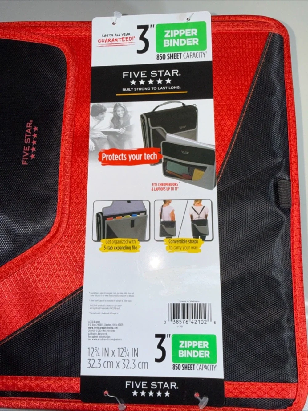 Five Star 3 Inch 3-ring Zipper Binder ▪︎ Red And Black NWT